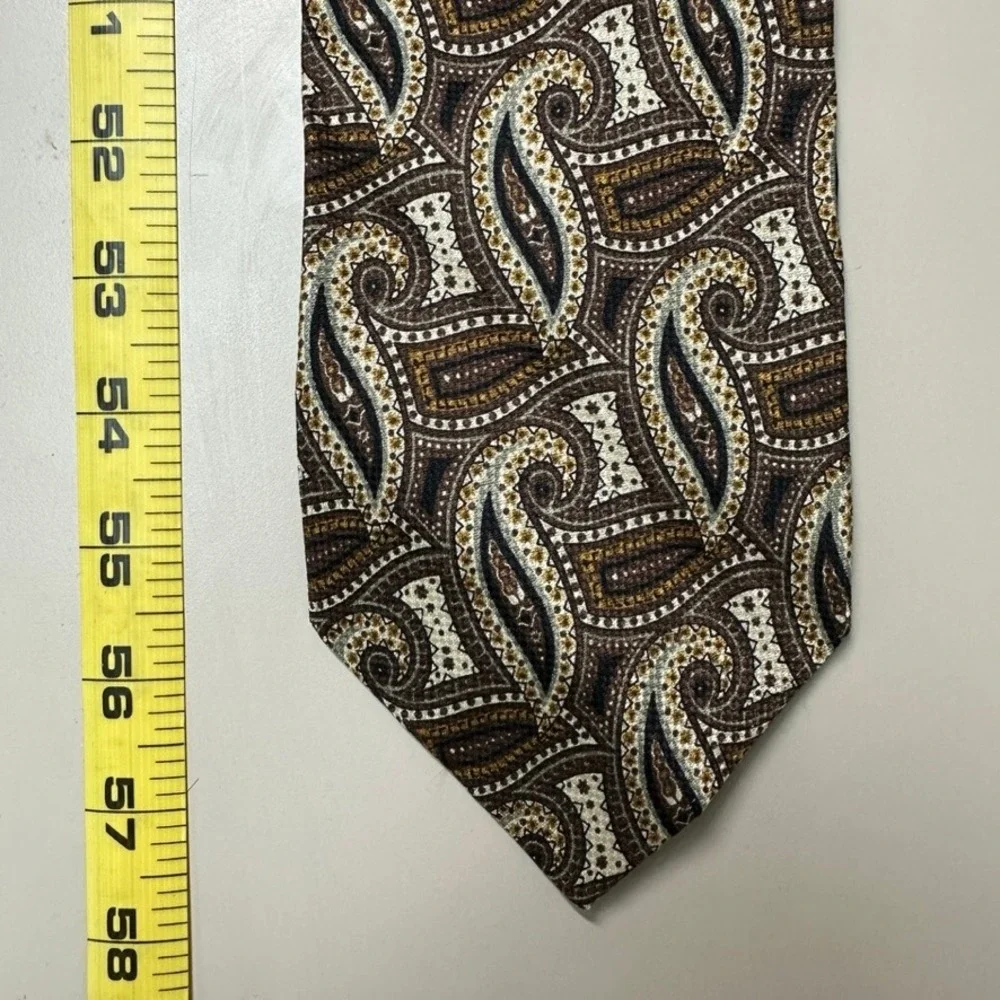 JC Classic Mens Silk Tie Brown Tan Paisley Handmade Wide Necktie 57 Inch